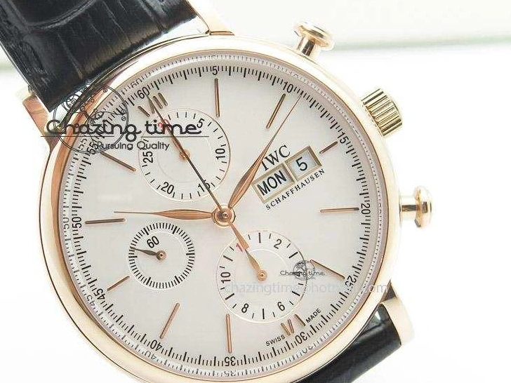 MIROTIME 0131 Portofino Chrono RG White Dial on Black Leather Strap A Vibrant 7385